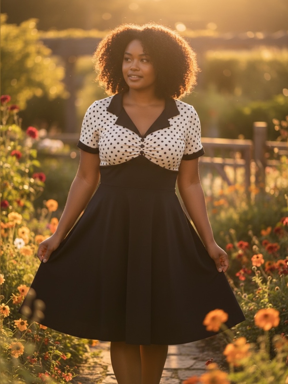 Black and White Polka Dot Fit-and-Flare Dress
